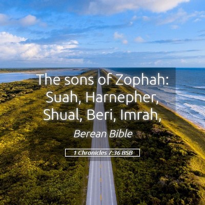 Picture 05 - 1 Chronicles 7:36 BSB - The sons of Zophah: Suah, Harnepher, Shual, Beri, - Bible Verse Picture