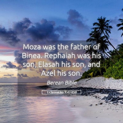 Picture 05 - 1 Chronicles 9:43 BSB - Moza was the father of Binea. Rephaiah was his - Bible Verse Picture