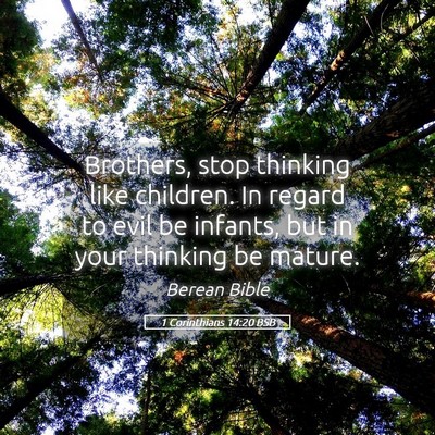 Picture 05 - 1 Corinthians 14:20 BSB - Brothers, stop thinking like children. In regard - Bible Verse Picture
