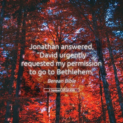 Picture 05 - 1 Samuel 20:28 BSB - Jonathan answered, “David urgently requested my - Bible Verse Picture