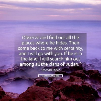 Picture 05 - 1 Samuel 23:23 BSB - Observe and find out all the places where he - Bible Verse Picture