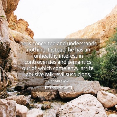 Picture 05 - 1 Timothy 6:4 BSB - he is conceited and understands nothing. Instead, - Bible Verse Picture