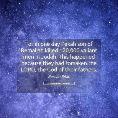 Picture 05 - 2 Chronicles 28:6 BSB - For in one day Pekah son of Remaliah killed - Bible Verse Picture
