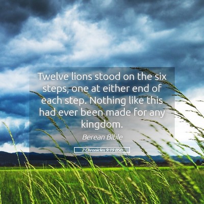 Picture 05 - 2 Chronicles 9:19 BSB - Twelve lions stood on the six steps, one at - Bible Verse Picture