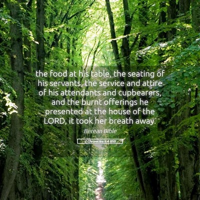 Picture 05 - 2 Chronicles 9:4 BSB - the food at his table, the seating of his - Bible Verse Picture