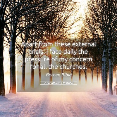 Picture 05 - 2 Corinthians 11:28 BSB - Apart from these external trials, I face daily - Bible Verse Picture