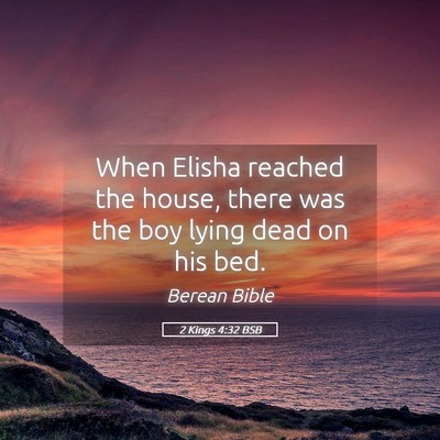Picture 05 - 2 Kings 4:32 BSB - When Elisha reached the house, there was the boy - Bible Verse Picture