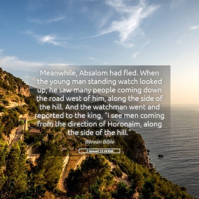 Picture 05 - 2 Samuel 13:34 BSB - Meanwhile, Absalom had fled. When the young man - Bible Verse Picture