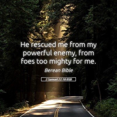 Picture 05 - 2 Samuel 22:18 BSB - He rescued me from my powerful enemy, from foes - Bible Verse Picture
