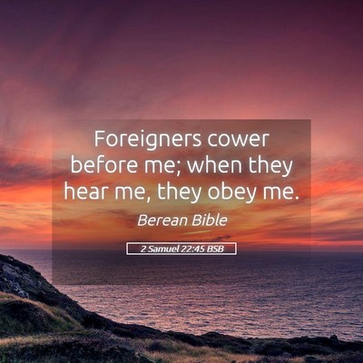 Picture 05 - 2 Samuel 22:45 BSB - Foreigners cower before me; when they hear me, - Bible Verse Picture