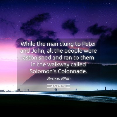 Picture 05 - Acts 3:11 BSB - While the man clung to Peter and John, all the - Bible Verse Picture