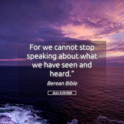 Picture 05 - Acts 4:20 BSB - For we cannot stop speaking about what we have - Bible Verse Picture