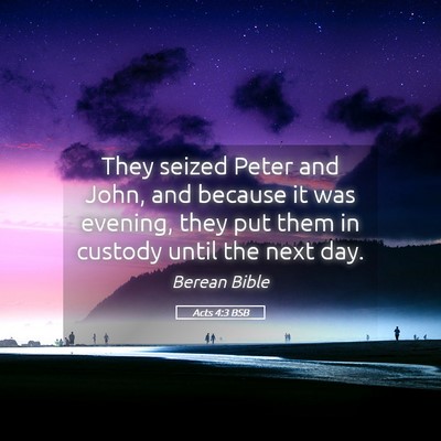 Picture 05 - Acts 4:3 BSB - They seized Peter and John, and because it was - Bible Verse Picture
