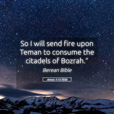 Picture 05 - Amos 1:12 BSB - So I will send fire upon Teman to consume the - Bible Verse Picture