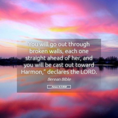 Picture 05 - Amos 4:3 BSB - You will go out through broken walls, each one - Bible Verse Picture