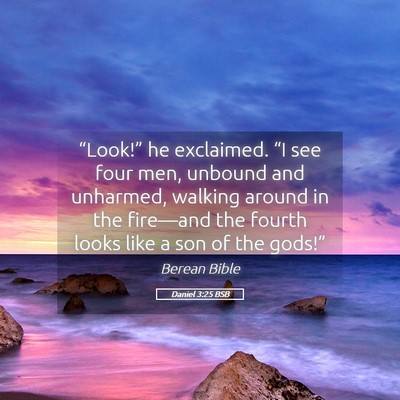 Picture 05 - Daniel 3:25 BSB - “Look!” he exclaimed. “I see four men, - Bible Verse Picture