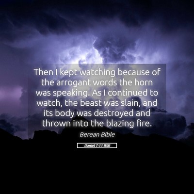 Picture 05 - Daniel 7:11 BSB - Then I kept watching because of the arrogant - Bible Verse Picture