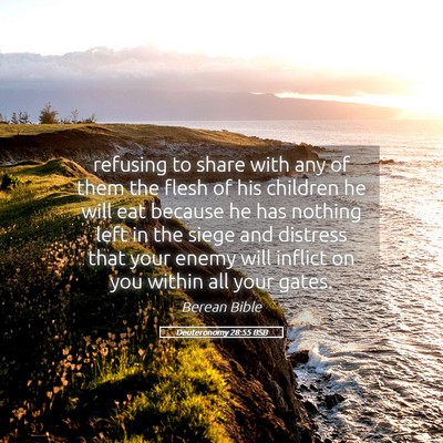 Picture 05 - Deuteronomy 28:55 BSB - refusing to share with any of them the flesh of - Bible Verse Picture