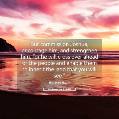 Picture 05 - Deuteronomy 3:28 BSB - But commission Joshua, encourage him, and - Bible Verse Picture