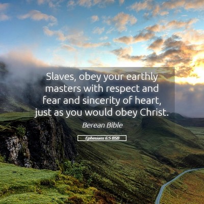 Picture 05 - Ephesians 6:5 BSB - Slaves, obey your earthly masters with respect - Bible Verse Picture