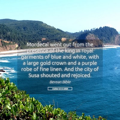 Picture 05 - Esther 8:15 BSB - Mordecai went out from the presence of the king - Bible Verse Picture