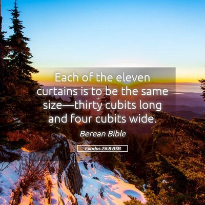 Picture 05 - Exodus 26:8 BSB - Each of the eleven curtains is to be the same - Bible Verse Picture