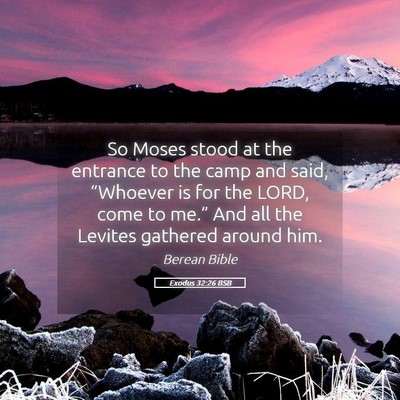 Picture 05 - Exodus 32:26 BSB - So Moses stood at the entrance to the camp and - Bible Verse Picture