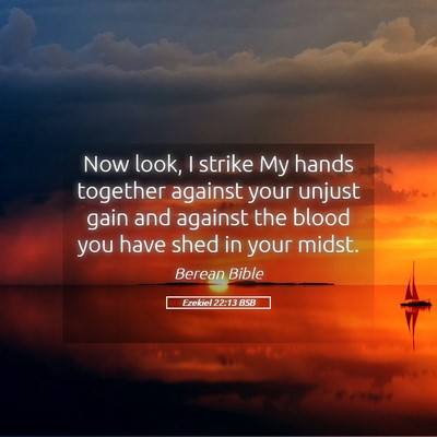 Picture 05 - Ezekiel 22:13 BSB - Now look, I strike My hands together against your - Bible Verse Picture