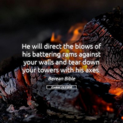 Picture 05 - Ezekiel 26:9 BSB - He will direct the blows of his battering rams - Bible Verse Picture