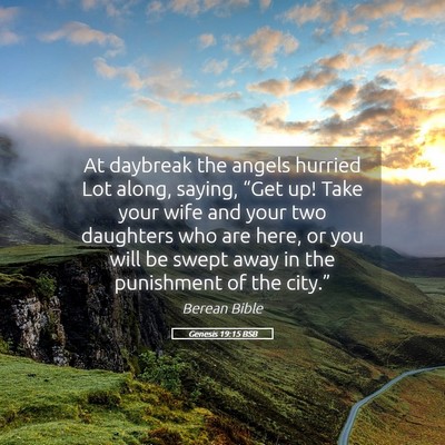 Picture 05 - Genesis 19:15 BSB - At daybreak the angels hurried Lot along, saying, - Bible Verse Picture