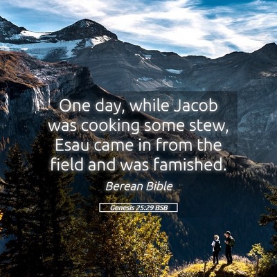 Picture 05 - Genesis 25:29 BSB - One day, while Jacob was cooking some stew, Esau - Bible Verse Picture