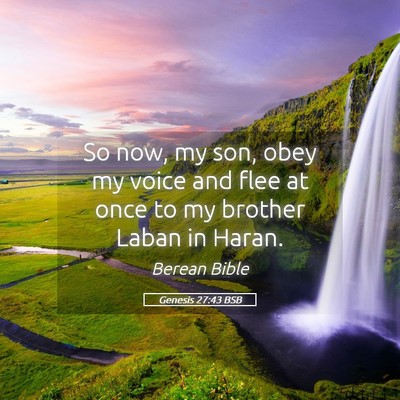 Picture 05 - Genesis 27:43 BSB - So now, my son, obey my voice and flee at once to - Bible Verse Picture