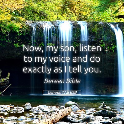 Picture 05 - Genesis 27:8 BSB - Now, my son, listen to my voice and do exactly as - Bible Verse Picture