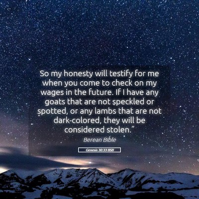 Picture 05 - Genesis 30:33 BSB - So my honesty will testify for me when you come - Bible Verse Picture