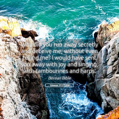 Picture 05 - Genesis 31:27 BSB - Why did you run away secretly and deceive me, - Bible Verse Picture