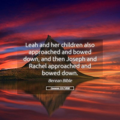 Picture 05 - Genesis 33:7 BSB - Leah and her children also approached and bowed - Bible Verse Picture