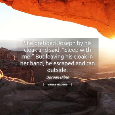 Picture 05 - Genesis 39:12 BSB - She grabbed Joseph by his cloak and said, - Bible Verse Picture