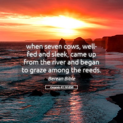 Picture 05 - Genesis 41:18 BSB - when seven cows, well-fed and sleek, came up from - Bible Verse Picture