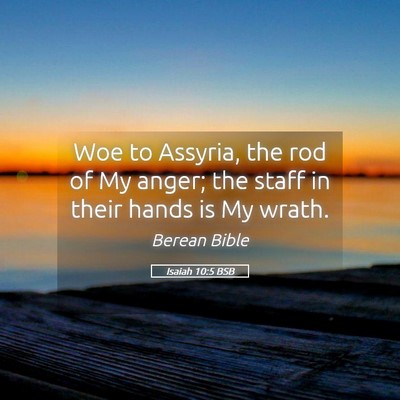 Picture 05 - Isaiah 10:5 BSB - Woe to Assyria, the rod of My anger; the staff in - Bible Verse Picture