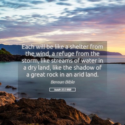Picture 05 - Isaiah 32:2 BSB - Each will be like a shelter from the wind, a - Bible Verse Picture