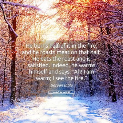 Picture 05 - Isaiah 44:16 BSB - He burns half of it in the fire, and he roasts - Bible Verse Picture