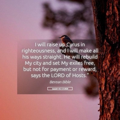 Picture 05 - Isaiah 45:13 BSB - I will raise up Cyrus in righteousness, and I - Bible Verse Picture