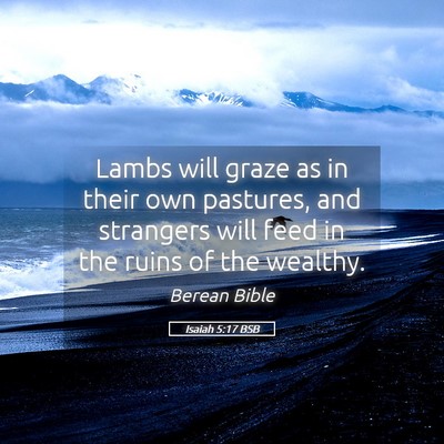Picture 05 - Isaiah 5:17 BSB - Lambs will graze as in their own pastures, and - Bible Verse Picture