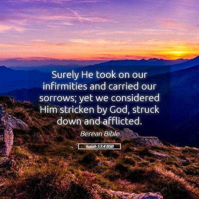 Picture 05 - Isaiah 53:4 BSB - Surely He took on our infirmities and carried our - Bible Verse Picture