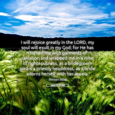 Picture 05 - Isaiah 61:10 BSB - I will rejoice greatly in the LORD, my soul will - Bible Verse Picture