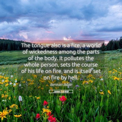 Picture 05 - James 3:6 BSB - The tongue also is a fire, a world of wickedness - Bible Verse Picture
