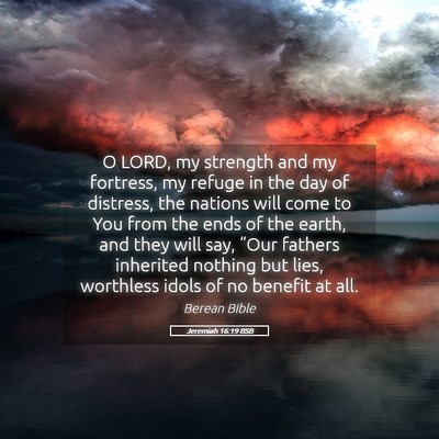 Picture 05 - Jeremiah 16:19 BSB - O LORD, my strength and my fortress, my refuge in - Bible Verse Picture