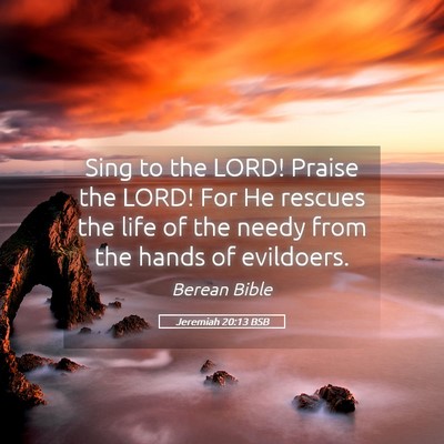 Picture 05 - Jeremiah 20:13 BSB - Sing to the LORD! Praise the LORD! For He rescues - Bible Verse Picture