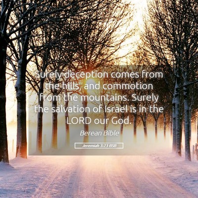 Picture 05 - Jeremiah 3:23 BSB - Surely deception comes from the hills, and - Bible Verse Picture