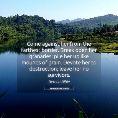 Picture 05 - Jeremiah 50:26 BSB - Come against her from the farthest border. Break - Bible Verse Picture
